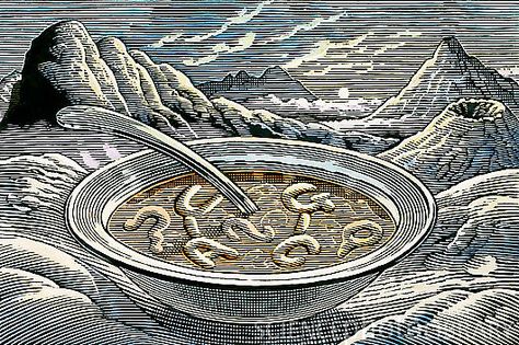 Primordial Soup cartoon Soup Cartoon, Origin Of Life On Earth, Primordial Soup, Aquarium Home, Living Luxury, Life On Earth, Soup Bowl, Alchemy, Marine Life