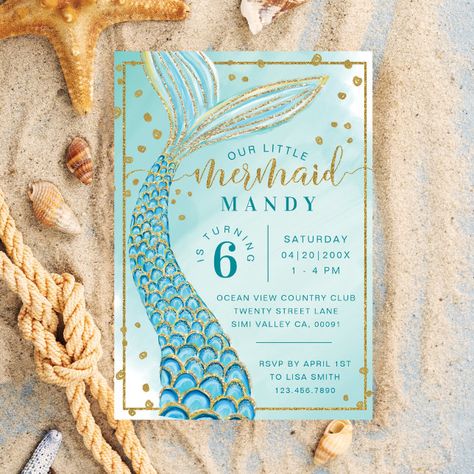 Mermaid Theme Invitation, Water Mermaid, Blue Mermaid Tail, Girl Birthday Invitations, Mermaid Birthday Party Invitations, Modern Mermaid, Mermaid Invitation, Aqua Mermaid, Mermaid Fin