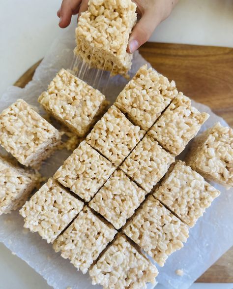 Salted, Browned Butter Rice Krispie Squares — Christie's lovestory Marshmallow Cereal, Rice Krispie Squares, Thai Beef, Spring Peas, Rice Krispie Cereal, Square Recipes, Butter Rice, Browned Butter, Rice Cereal