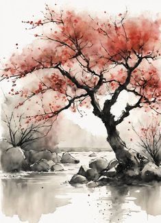 Watercolor Art Landscape, Watercolor Flower Art, 수채화 그림, Watercolor Art Lessons, Watercolor Trees, Watercolor Ideas, Painting Digital, Water Painting, Watercolor Inspiration