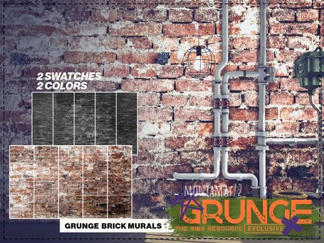 The Sims Resource - Grunge Brick Murals Sims Cc Exterior Walls, Ts4 Cc Exterior Wall, Sims 4 Cc Brick Wallpaper, Sims 4 Cc Industrial Windows, Ts4 Brick Wall Cc, Media Wall, Luxury Wallpaper, Painted Brick, Sims 4 Build