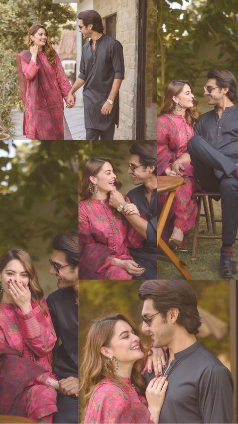 Indian Wedding Guest Couple Outfit, Diwali Couple Photos, Engagement Photos Pakistani, Couple Poses In Traditional Wear, Couple Pose In Traditional Look, Couple Picture Ideas Selfie, Couple Photo Poses, Eid Photoshoot Ideas, Minal Khan