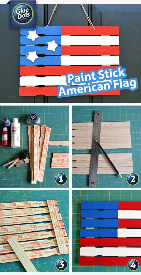 Paint Sticks Projects, Paint Stick Crafts, American Flag Painting, Flag Painting, Poo Pourri, Patriotic Crafts, 4th Of July Decorations, Painted Sticks, July Crafts