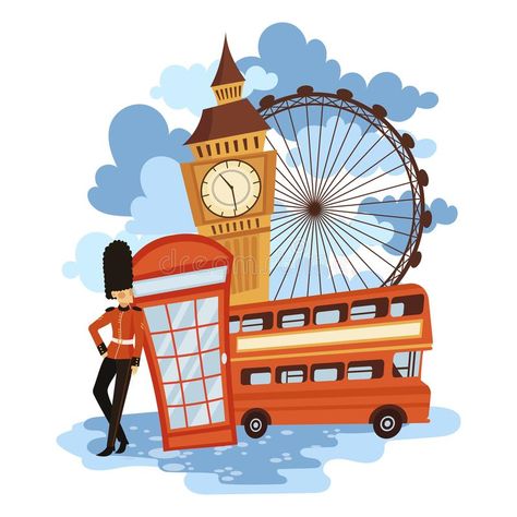 Landscape of London. Cartoon Illustration of the Sights of England. Vector Drawing for Travel Agency. Stock Vector - Illustration of background, holiday: 157665902 London Clipart, London Drawing, Iceland Map, London Illustration, London Theme, London Wallpaper, Family Fun Night, London Christmas, Travel Illustration