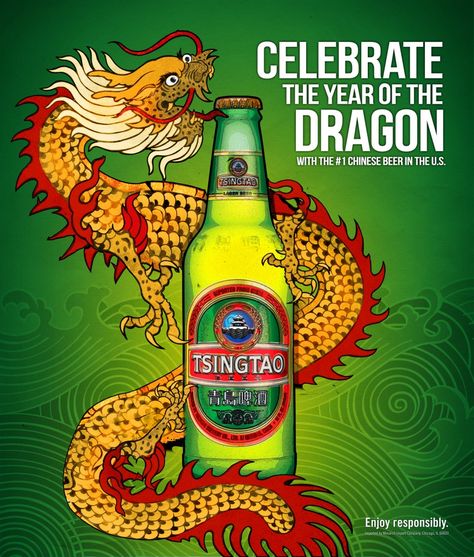 Tsing Tao chinese beer advert for year of the dragon 2012 ------- #china #chinese #chinesenewyear Tsingtao Beer, Chinese Beer, Chinese Holidays, Beer Advertising, Beer Ad, Learn Mandarin, Beer Bar, Year Of The Dragon, Beer Label