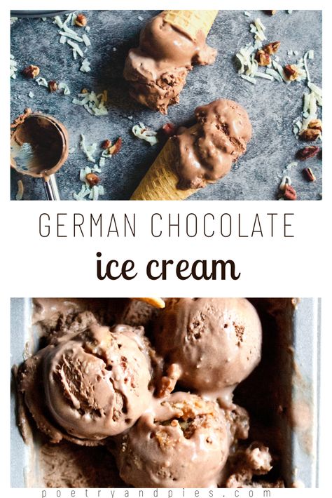 German Chocolate Ice Cream, Chocolate Cake Ice Cream, Chocolate Filling For Cake, Coconut Filling, Cake Ice Cream, Chocolate Custard, Ice Cream Containers, Homemade Popsicles, Homemade Ice Cream Recipes