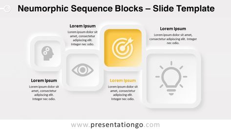 Neumorphic Sequence Blocks on Light Background - PowerPoint Slide Neumorphic Powerpoint, Background Powerpoint, Powerpoint Slide, Light Background, Lights Background, Business Strategy, Presentation Design, Google Slides, Powerpoint Presentation