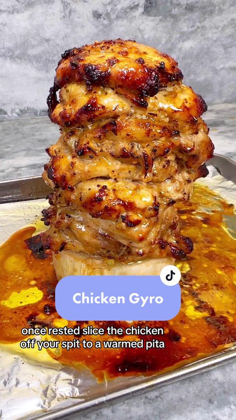 (1)Greek Chicken Gyros on a Homemade Spit 🔥 Recipe ⬇️ Chicken Gyro: 2lb... | Chicken Gyro Recipe | TikTok Chef Genevieve Lamonaca, Giros Greek Recipe, Gyro Recipe Beef, Gyro Recipes, Chef Genevieve, Gyro Meat Recipe, Feta Spread, Greek Chicken Gyros, Chicken Gyro Recipe