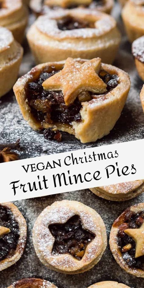 Vegan mince pies - a vegan version of the popular Christmas treat with boozy, easy to make home-made mincemeat and crisp coconut oil pastry. #Christmas #baking #vegan #veganchristmas #veganbaking #festive Vegan Mince Pies, Fruit Mince Pies, Vegan Xmas, Mince Pie Recipe, Vegan Christmas Dinner, Vegan Christmas Cookies, Vegetarian Christmas, Vegan Holiday Recipes, Vegan Christmas Recipes