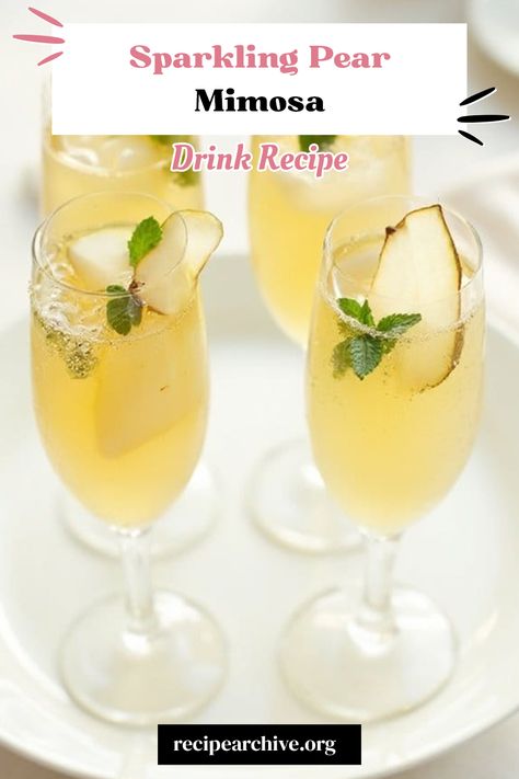 Sparkling Pear Mimosa Prickly Pear Mimosa, Pear Mimosa, Mimosa Recipes, Mimosa Champagne, Mimosa Recipe, Pear Juice, Christmas Mimosa, Holiday Brunch, Festive Cocktails