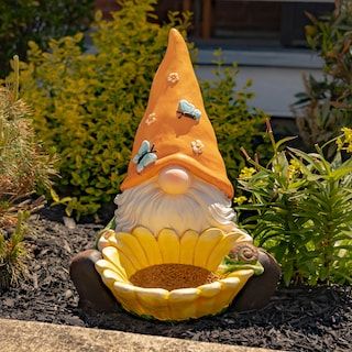 Outdoor Statues and Sculptures - Bed Bath & Beyond Garden Nomes, Yard Gnomes, Outdoor Statues Sculpture, Ceramic Monsters, Bulbous Nose, Cement Ideas, Garden Mushrooms, Orange Hat, Flower Orange