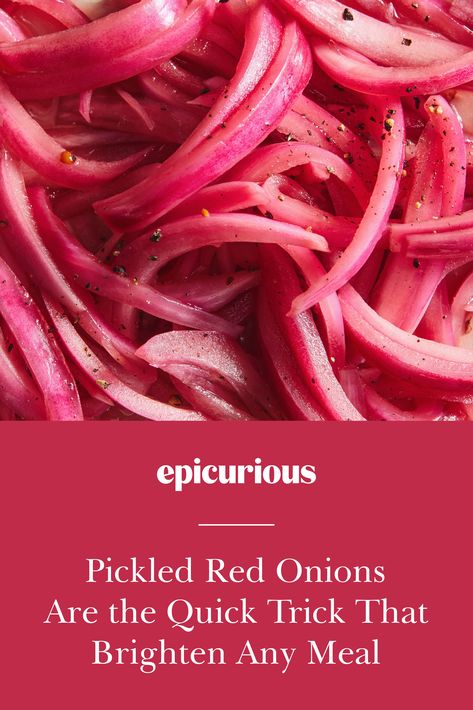 Learn to make pickled onions to add a pop of color and acidic punch to tacos, salads, sandwiches, and more. Follow this basic pickled red onion recipe to make your own, then get creative with flavors and seasonings. Sugar Free Pickled Onions, Picketed Red Onion Recipe, How To Use Pickled Red Onions, Diy Pickled Red Onions, Picked Onions Recipe, Recipe For Pickled Onions, Best Pickled Red Onion Recipe, Make Pickled Onions, Pickled Red Onion Recipe