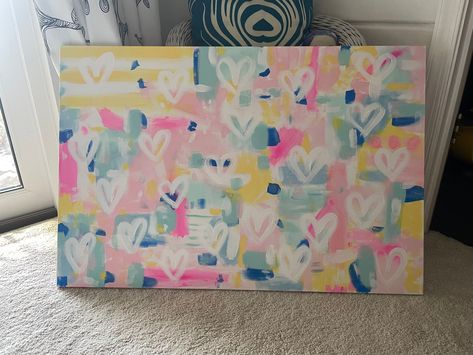 Canvas Painting Preppy, Dorm Canvas Art, Painting Preppy, Dorm Canvas, Graffiti Hearts, Preppy Wall Art, Graffiti Heart, Candy Hearts, College Gifts