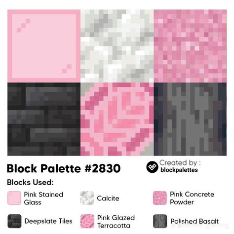 Pink Building Minecraft, Pink Block Pallet Minecraft, Monster High Minecraft Builds, Minecraft Colour Palette Pink, Minecraft Cherry Palette, Pink Minecraft Pallet, Pink And Black Minecraft House, Cute Minecraft Building Ideas Pink, Pink Builds Minecraft