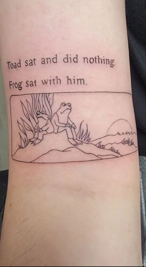 Frog And Toad Matching Tattoo, Frog And Toad Tattoos, Kermit The Frog Tattoo, The White Rabbit Tattoo, Impulsive Tattoos, Frog And Toad Tattoo, Movie Quote Tattoos, White Rabbit Tattoo, Leg Patchwork