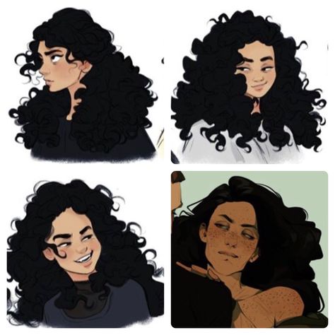 Curly Hair With Bangs Drawing Reference, Biracial Character Design, Curly Black Hair Drawing, Frizzy Hair Drawing, Stylized Curly Hair, Curly Hair Character Design, Latina Character Design, Curly Hair Oc, Steam Punk Character Design