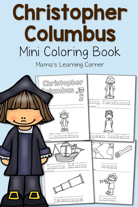 Download a 14 half-page mini-book of Christopher Columbus coloring pages for your young learners! Christopher Columbus Kindergarten, Christopher Columbus Worksheets, Christopher Columbus Activities, Columbus Day Activities, Early American History, Cc Cycle 3, Kindergarten Worksheets Printable, Christopher Columbus, Columbus Day