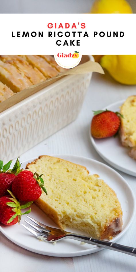 Lemon Ricotta Pound Cake Giada, Ricotta Cheese Pound Cake Recipes, Giada Dessert Recipes, Lemon Ricotta Loaf Cake, Lemon Ricotta Bread Recipe, Lemon Ricotta Loaf, Lemon Ricotta Bread, Lemon Cello And Ricotta Cake, Ricotta Pound Cake Recipes