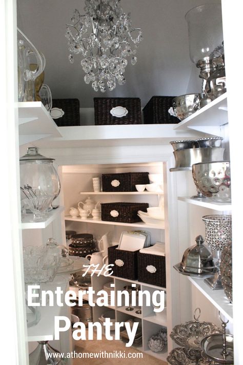 Picture Entertaining Closet Organization, Dish Pantry Organization, Entertaining Closet, Entertainment Closet, China Pantry, Party Closet, Dish Pantry, Caterers Kitchen, China Room