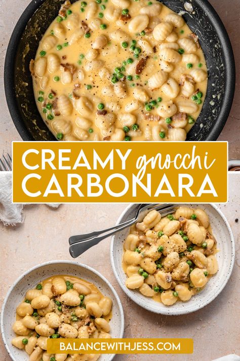 Gnocchi Recipes Alfredo Sauce, Creamy Bacon Gnocchi, Gnocchi With Bacon Cream Sauce, Gnocchi With Prosciutto, Chicken Gnocchi Carbonara, Cooper’s Hawk Gnocchi Carbonara, Gnocchi Carbonara Coopers Hawk, Premade Gnocchi Recipes, Shrimp And Gnocchi Recipes