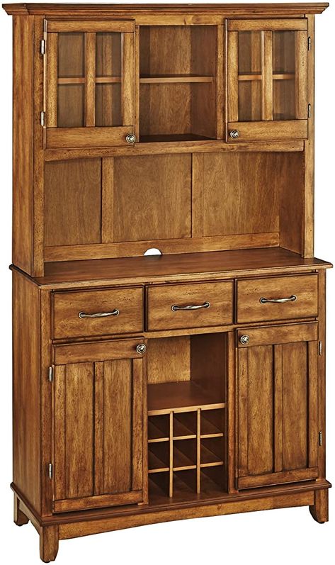 Amazon.com - Buffet of Buffets Cottage Oak with Wood Top by Home Styles - Buffets & Sideboards Coastal Colonial, Buffet Hutch, Framed Cabinet, Buffet Server, Home Styles, Glass Cabinet Doors, Ikea Furniture, Wood Sizes, Open Storage