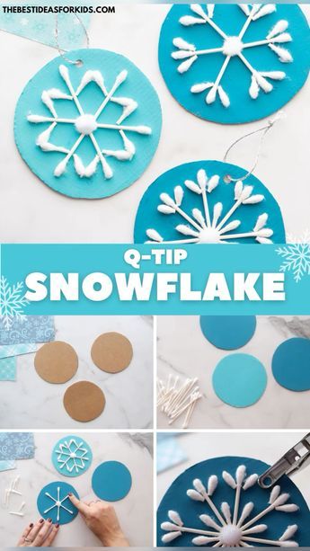 Q Tip Snowflakes, Qtip Snowflake Craft, Winter Themed Crafts For Kids, Christmas Party Crafts For Kids, Arts And Crafts For Kids Easy, Make A Paper Flower, Snowflake Crafts, Snowflake Craft, Wall Hanging Ideas