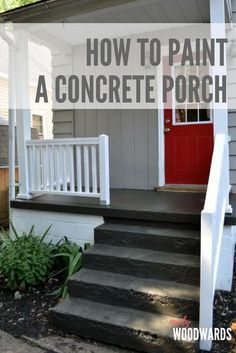 Well, we can finally check the back porch off the big ugly to-do list on the house. It’s only been two years in the making. But, dang, it looks good. What’s that, you say? You want to see the before? Okay … if you insist. She was a beaut. For some reason, the back … Painting Walkway Concrete, Porch Floor Paint Colors Concrete, Gray Porch Floor Paint, Foundation Painting Concrete, Small Porch Makeover, Painted Porch Floors, Concrete Front Porch, Paint Concrete Patio, Painted Concrete Steps