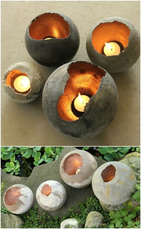 40 Creatively Cool Concrete Projects You Need In Your Life Right Now Concrete Bowls Diy, Concrete Jars, Succulent Bowls, Decoration Beton, Concrete Casting, Plants Diy, Concrete Candle Holders, Concrete Light, Diy Bowl