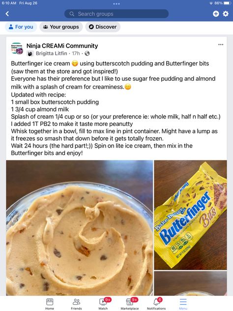 Butterfinger Ice Cream Ninja Creami, Ninja Creami Butterfinger Ice Cream, Butterfinger Ice Cream, Ninja Creamy, Ninja Ice Cream Recipe, Protein Ice Cream Recipe, Protein Ice Cream Recipes, Healthy Ice Cream Recipes, Creami Recipes