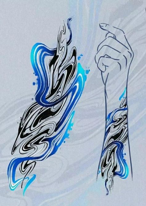 Suminagashi Tattoo Design, Shhh Tattoo, Blue Ink Tattoos, Cyberpunk Tattoo, Abstract Tattoo Designs, Sigil Tattoo, Tattoos Inspiration, Blue Tattoo, Greek Tattoos