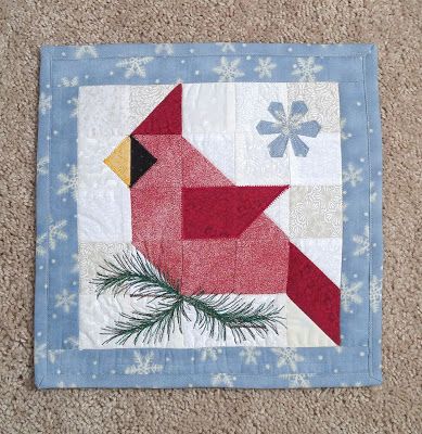 Cardinal mini quilt Seasonal Mini Quilts, Cardinal Quilt Pattern, Winter Quilt Blocks Free Pattern, Cardinal Quilt Block Pattern Free, Winter Quilt Blocks, Cardinal Quilt Block Pattern, Cardinal Quilts, 12 Inch Quilt Block Patterns Free, Cardinal Quilt Block