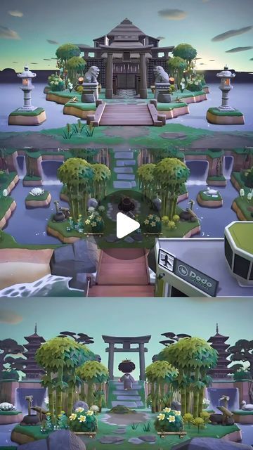 Michelle 👑 ACNH Addict on Instagram: "🎋 Stroll to the floating temple 🎋  Reel inspo @/november.oscar.whisker   #acnhjapanesestyle #acnhterraforming #acnhbuild #acnhjapan #acnhislandinspo #acnhentrance   Animal crossing ACNH Japan Japanese style temple build speedbuild new horizons nintendo mom gamer explore cozy" Acnh Japanese Village Ideas, Japanese Neighborhood Animal Crossing, Acnh Temple, Acnh Shrine, Japanese Island Acnh, Animal Crossing My Design, Floating Temple, Acnh Japanese, Japanese Neighborhood