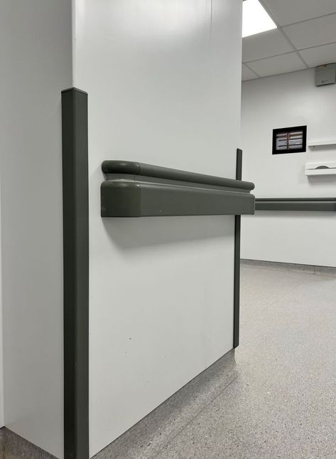 We recently completed an installation project at Airedale Hospital in West Yorkshire. The products installed were our BR-400V Handrail and CG-20 Corner Guards within all circulation corridors and within the patient rooms our BL-30 Head Protectors were chosen to eliminate any damage to the wall from the continuous movement of beds. Wall Protector Ideas, Healthcare Interior Design, Door Protection, Systems Design, Wall Railing, Hospital Interior, Hospital Design, The Patient, Railing Design