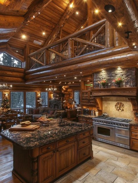 House Interiors Cozy, Farm Houseplans Interior, Western House Ideas, Modern Forest House, Rustic Log Home, Living Room Rustic, Ranch House Decor, Log Cabin Ideas, Barn Style Sliding Doors