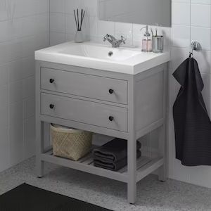 Bathroom Sink Units With Drawers, Small Bathroom Sink With Cabinet, Ikea Sinks Bathroom, Ikea Sink Bathroom, Bathroom Sink With Storage, Small Bath Sink, Bathroom Cupboard Ideas, Cabinet Above Sink, Cabinets For Bathrooms