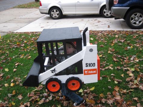 Wearable Bobcat skid steer costume with LED headlights and taillights Skid Steer Costume, Diy Skid Steer Costume, Skid Steer Birthday Party, Backhoe Costume, Wheelchair Costumes, Skid Loader, Toddler Boy Halloween Costumes, Creepy Costumes, Diy Costumes Kids