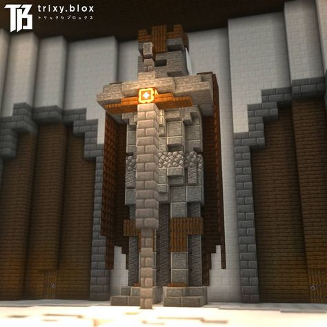 522 Likes, 2 Comments - TrixyBlox (@trixy.blox) on Instagram: “▪️ Protector of the Realm! ⛏️⚔️ One of the fallen knights from the underground…” Minecraft Tomb Ideas, Minecraft God Statue, Throne Ideas Minecraft, Nether Fortress Build, Minecraft Cave Building Ideas, Minecraft Throne Room, Minecraft Statue Ideas, Underground Kingdom, Minecraft Statue