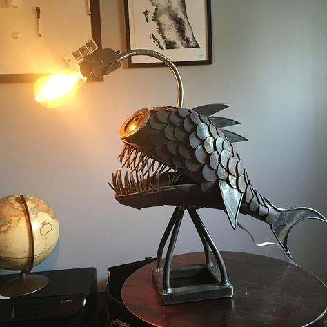 Angler Fish Light, Fish Lamp, Retro Table Lamps, Metal Fish, Simple Desk, Angler Fish, Retro Lamp, Iron Pipe, Let There Be Light