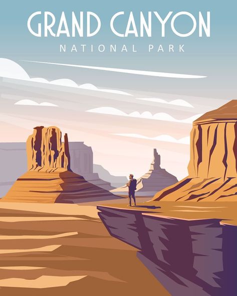 Grand Canyon National Park travel poster illustration Grand Canyon Hotels, Lower Antelope Canyon, Grand Canyon Arizona, Anderson Design Group, Arizona Road Trip, Freddy Mercury, Slot Canyon, Arizona Travel, National Park Posters