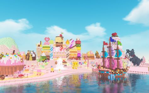 Minecraft Kawaii Builds, Minecraft Basics, Kawaii Minecraft Builds, Candy Minecraft, Island Minecraft, Minecraft Interior Ideas, Kawaii Minecraft, Minecraft Building Designs, Minecraft Bed