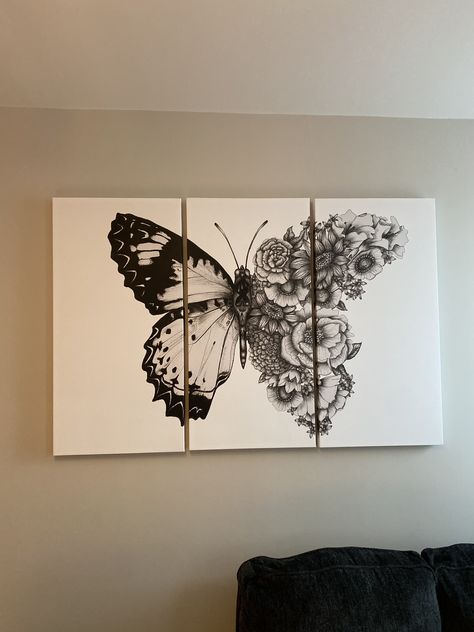 Split Canvas Painting Ideas, Multi Canvas Painting Ideas, Multi Canvas Painting, Hall Painting, 3 Mirror, African Art Paintings, Butterfly Canvas, Bedrooms Decor, Baroque Art