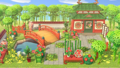 Acnh Shino Yard, Acnh Bunny Day, Happy Home Paradise Ideas, Animal Crossing Zen Garden, Animal Crossing Happy Home Paradise, Acnh Zen Garden, Acnh Zen, Animal Crossing Fish, Happy Home Paradise