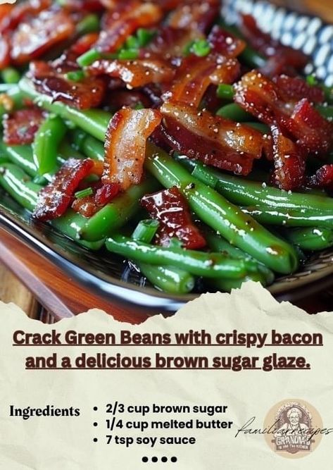 Brown Sugar Green Beans Bacon, Cracked Green Beans, Fried Chicken Batter, Green Beans With Bacon, Brown Sugar Glaze, Recipe Step By Step, Frozen Green Beans, Southern Fried Chicken, Sugar Glaze