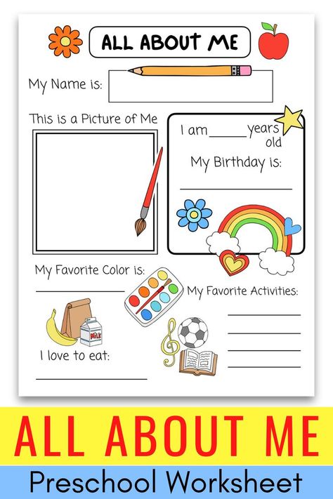 Classroom All About Me, Get To Know Preschoolers, It's All About Me, All About Me Sheets For Preschool, All About Me Infant Template, All About Me Interview, Printable All About Me Worksheet, All About Me Template Kindergarten, About Me Elementary Activity