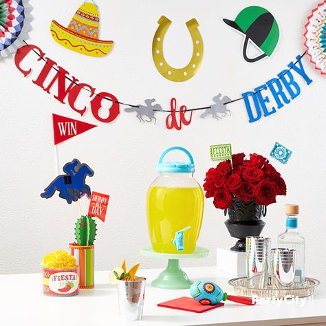 Kentucky Derby Cinco De Mayo Party, Derby De Mayo Party Ideas, Cinco De Derby Party Ideas, Wall Stair Railing, Fiesta Party Theme, Spring Theme Party, Derby Party Food, Kentucky Derby Party Food, Bunco Night