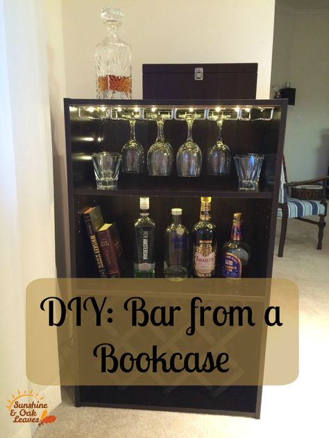 How to make a DIY bar from a cheap bookcase with room for wine bottles and glasses.  A great budget-friendly upcycle! Diy Liquor Cabinet, Diy Wine Bar, Bookshelf Bar, Low Bookshelf, Furniture Recycle, Liquor Cabinet Bar, Cheap Bookcase, Bookcase Bar, Diy Bar Cart