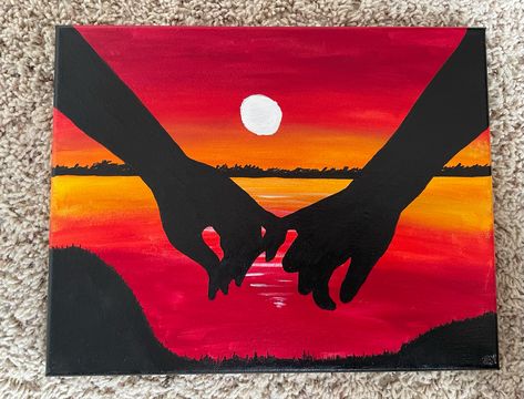 Easy Romantic Paintings Simple, Sunset Couple Painting Easy, Love Painting Canvas For Him Easy, Couples Easy Painting Ideas On Canvas, Things To Paint Couples, Relationship Canvas Painting, Romantic Paintings For Him, Acrylic Painting For Boyfriend, Cute Love Paintings Easy