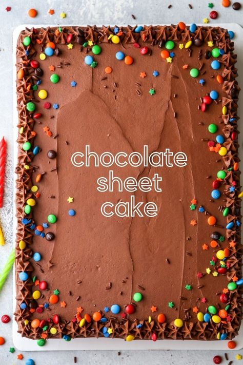 This one-bowl chocolate sheet cake with easy fudge frosting is for all of you chocolate lovers! Chocolate Sheet Cake Birthday, Chocolate Sheet Cake Designs, Chocolate Sheet Cake Decoration, Chocolate Birthday Cake For Men, Chocolate Turtle Cake Recipe, Sour Cream Chocolate Cake, Slab Cake, Salmon Cakes Recipe, Completely Delicious