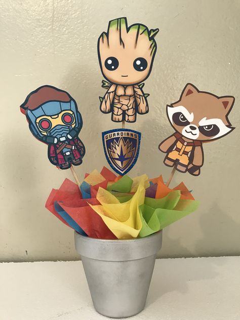 Guardian Of The Galaxy Theme Party, Guardians Of The Galaxy Centerpieces, Baby Groot Baby Shower Ideas, Guardians Of The Galaxy Decorations, Groot Party Ideas, Guardians Of The Galaxy Birthday Party, Groot Birthday Party Ideas, Groot Birthday Party, Guardians Of The Galaxy Party