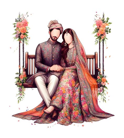 Marriage Cartoon Couple, Muslim Wedding Couple Illustration, Wedding Couples Illustration, Wedding Couple Cartoon Muslim, Muslim Couple Illustration Wedding, Muslim Wedding Caricature, Indian Wedding Couple Cartoon, Muslim Bride And Groom Cartoon, Wedding Caricature Couple